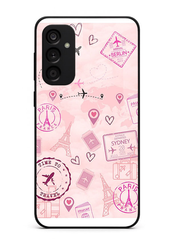 Pink Travel Stickers pastel collage artwork Samsung A34 5G glass back cover