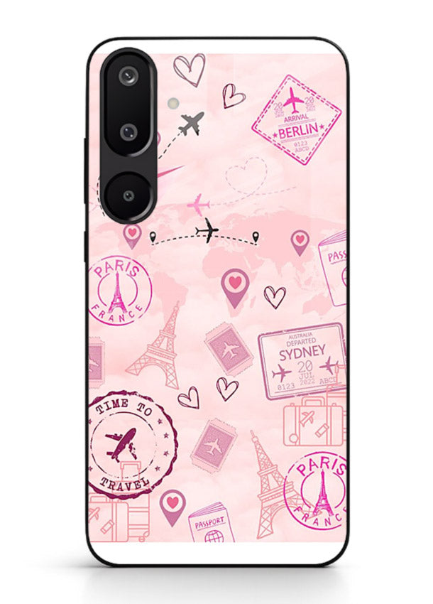 Pink Travel Stickers pastel collage artwork Samsung F16 5G glass back cover