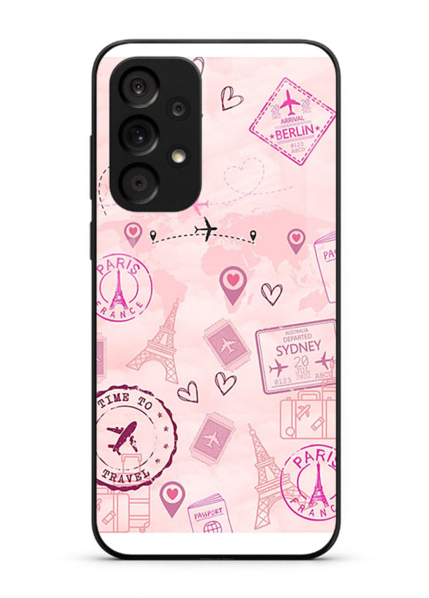 Pink Travel Stickers pastel collage artwork Samsung M32 5G glass back cover