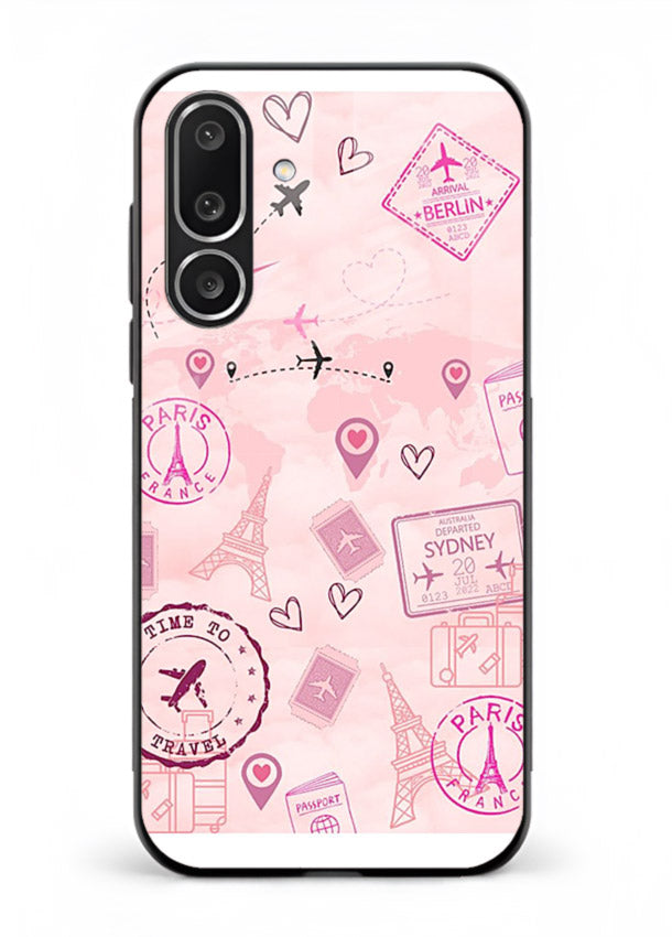 Pink Travel Stickers pastel collage artwork Samsung M36 5G glass back cover
