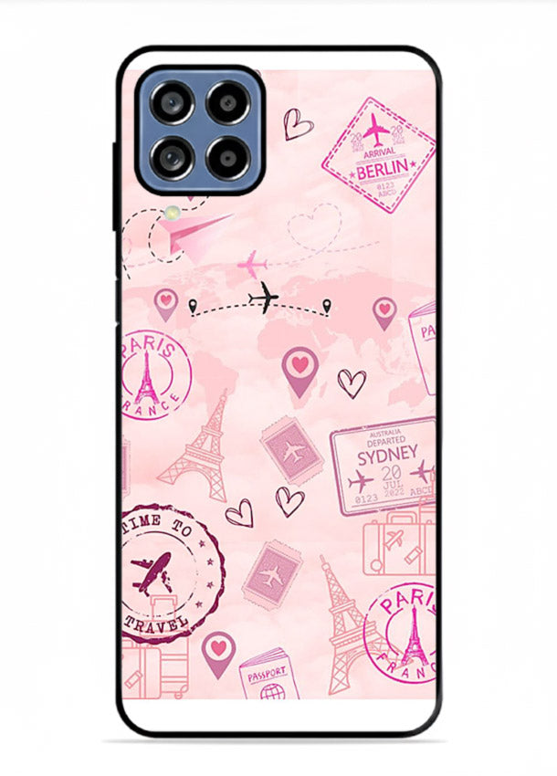 Pink Travel Stickers pastel collage artwork Samsung M33 5G glass back cover