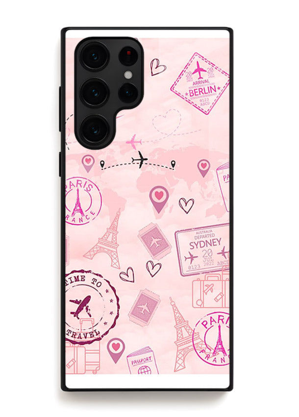 Pink Travel Stickers pastel collage artwork Samsung S23 Ultra glass back cover