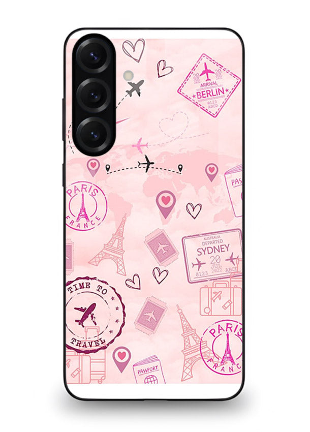 Pink Travel Stickers pastel collage artwork Samsung A36 5G glass back cover