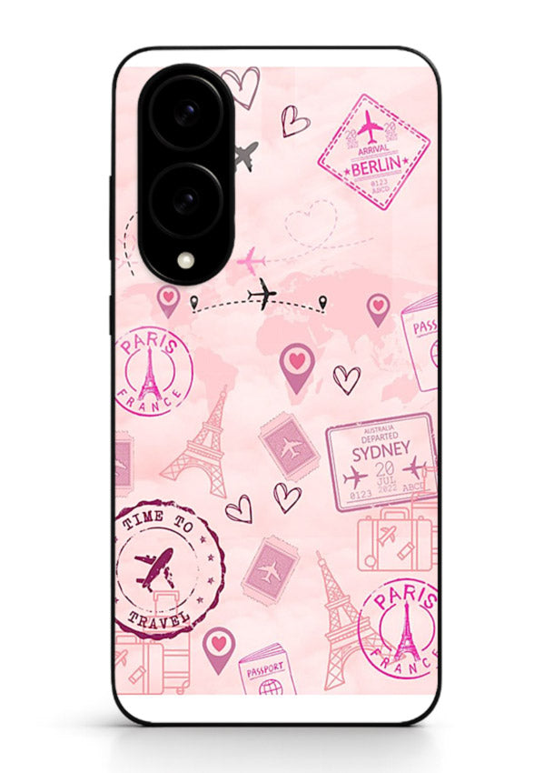 Pink Travel Stickers pastel collage artwork Samsung S25 Edge glass back cover