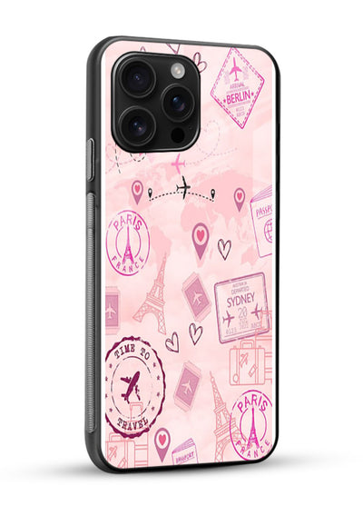 Pink Travel Stickers pastel collage artwork glossy vibrant premium glass back cover - Angle Side