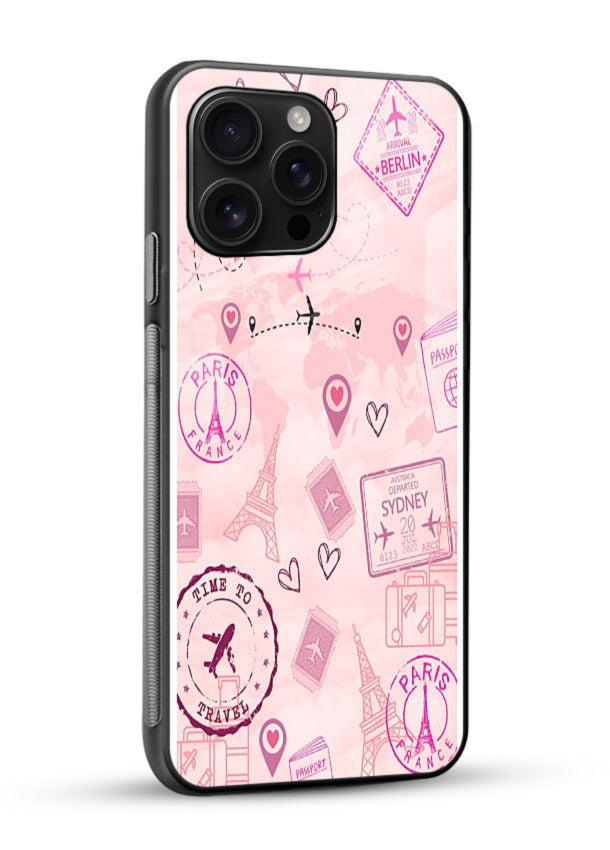 Pink Travel Stickers pastel collage artwork glossy vibrant premium glass back cover - Angle Side