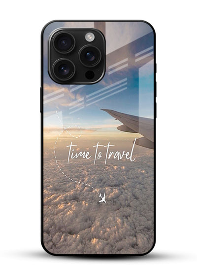 Plane Wing Sunset sky view artwork glossy vibrant premium glass back cover - Angle Front