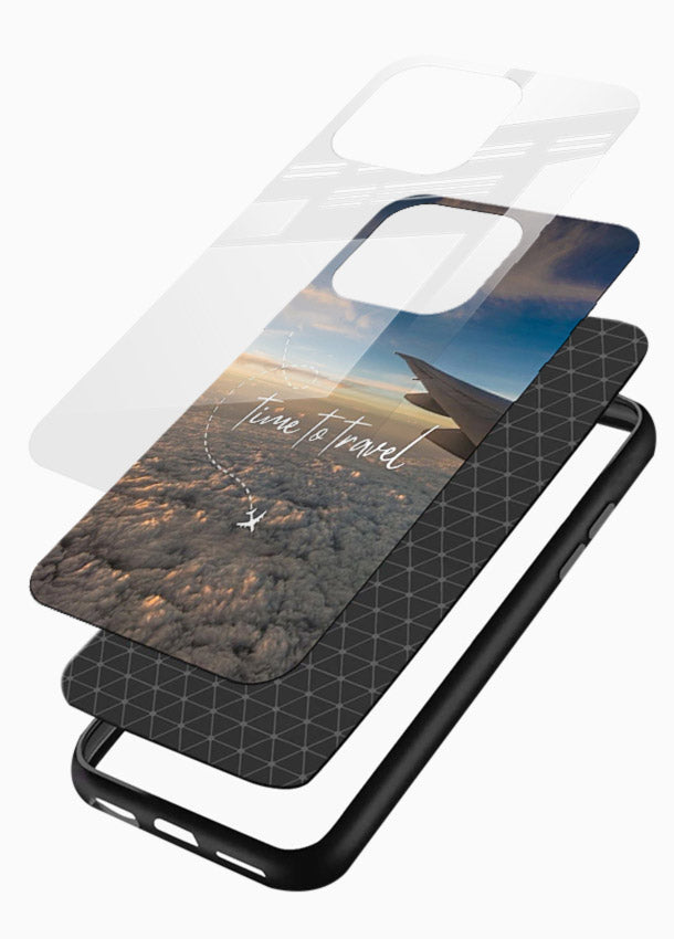 Plane Wing Sunset sky view artwork glossy vibrant premium glass back cover - Angle Layers