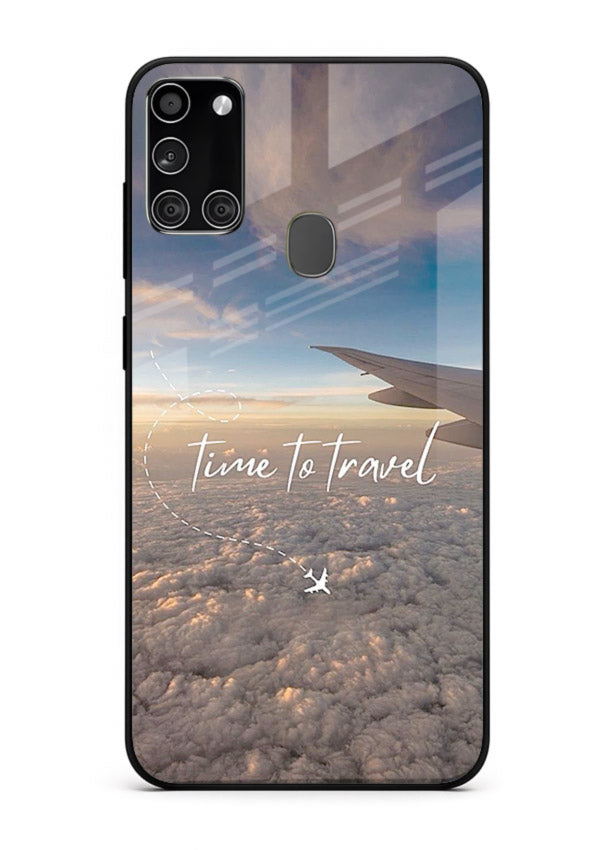 Plane Wing Sunset sky view artwork Samsung A21s glass back cover