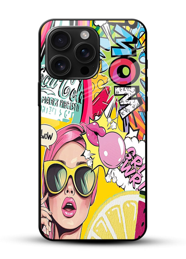 Pop Art Sunglasses graphic artwork glossy vibrant premium glass back cover - Angle Front