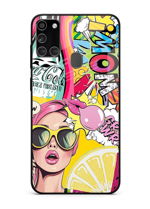 Pop Art Sunglasses graphic artwork Samsung A21s glass back cover