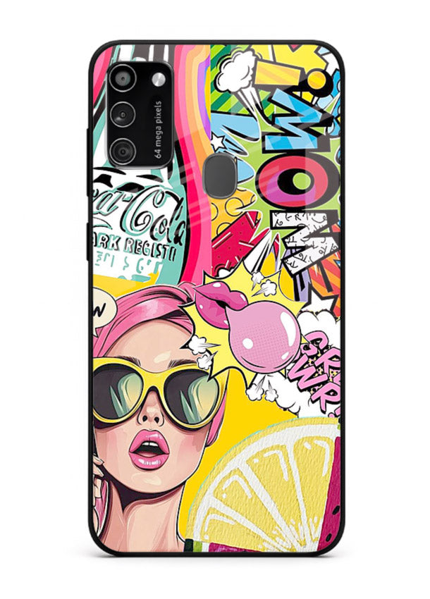 Pop Art Sunglasses graphic artwork Samsung M21 glass back cover