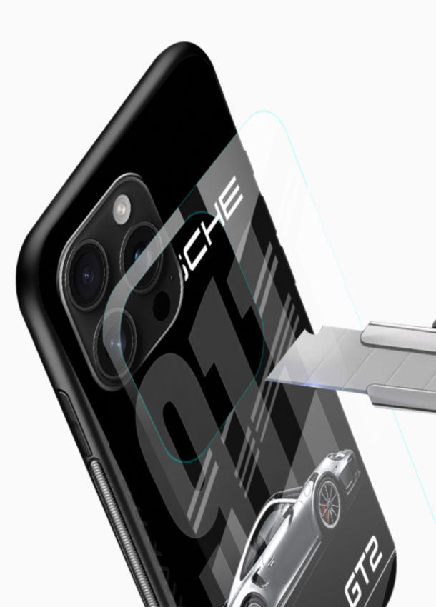 Porsche 911 GT2 glass back cover with monochrome spec-sheet style design - 4