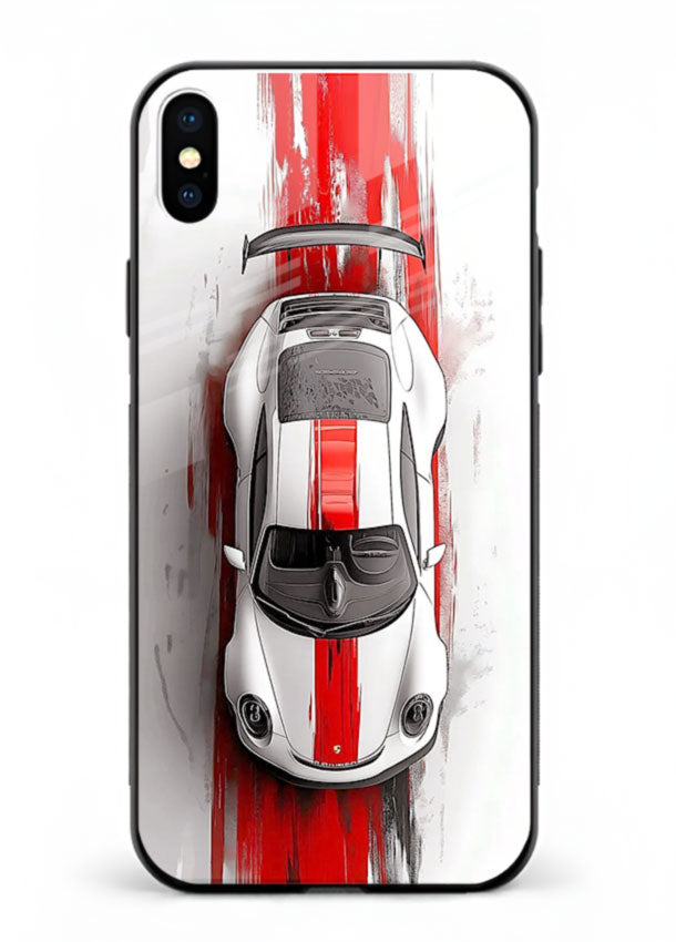 Porsche GT3 with bold center racing stripe in clean minimal top view design for iPhone XS Max