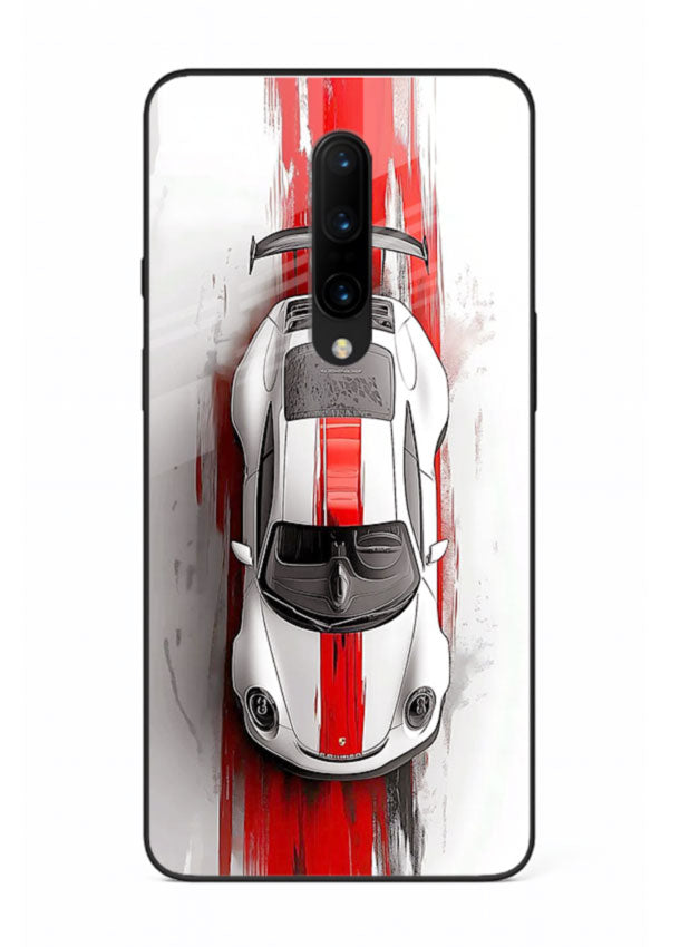 Porsche GT3 with bold center racing stripe in clean minimal top view design for OnePlus 8