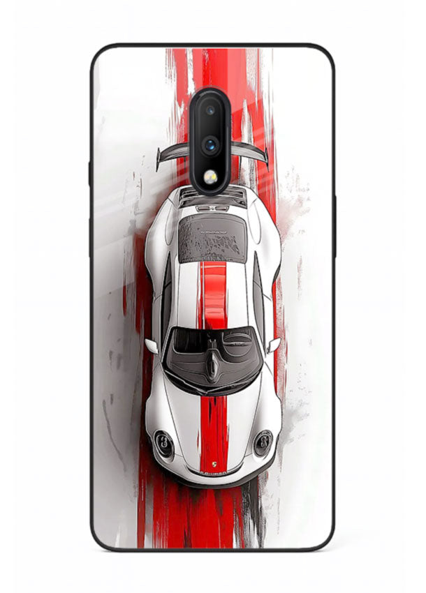 Porsche GT3 with bold center racing stripe in clean minimal top view design for OnePlus 7