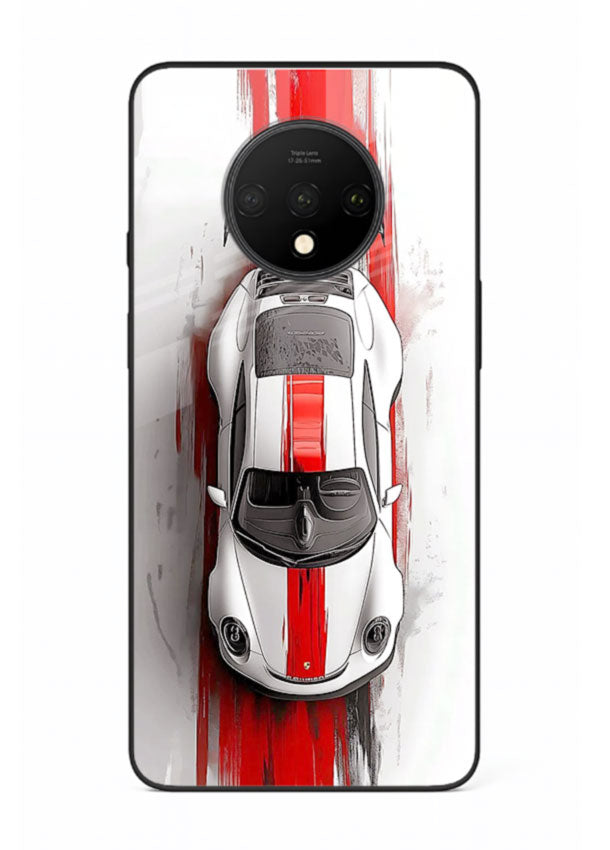 Porsche GT3 with bold center racing stripe in clean minimal top view design for OnePlus 7T