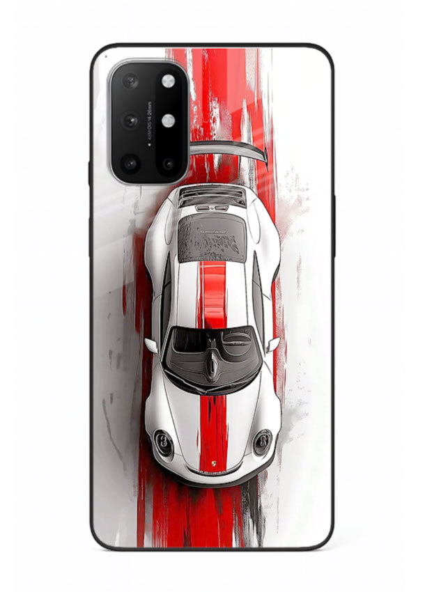 Porsche GT3 with bold center racing stripe in clean minimal top view design for OnePlus 8T