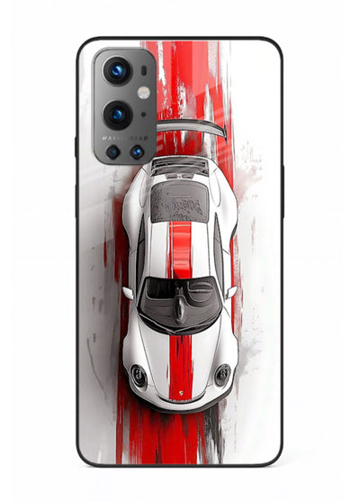 Porsche GT3 with bold center racing stripe in clean minimal top view design for OnePlus 9