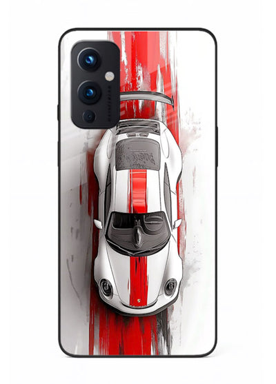 Porsche GT3 with bold center racing stripe in clean minimal top view design for OnePlus 9 Pro