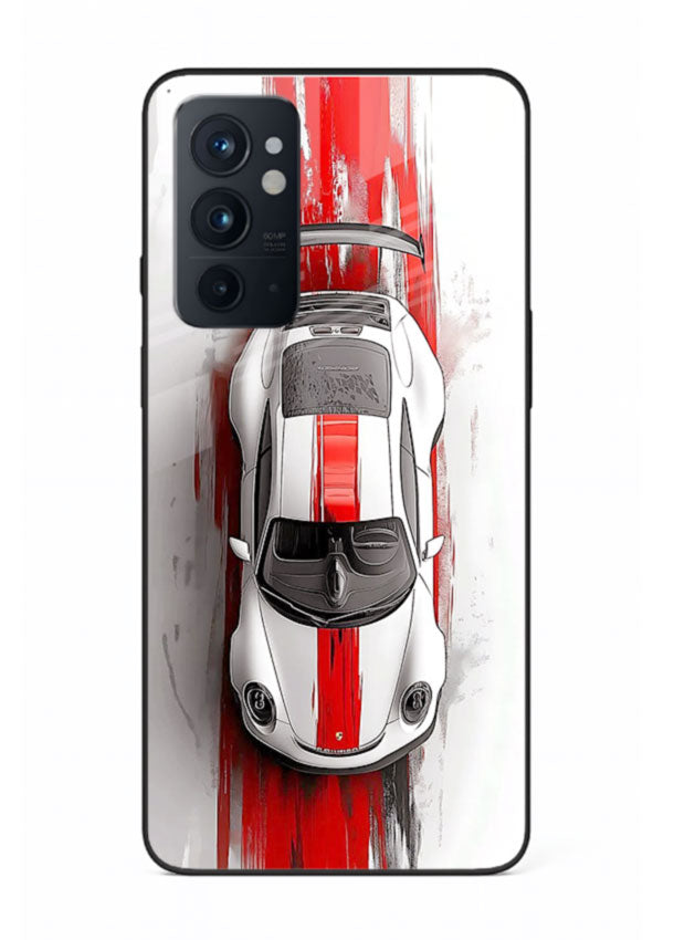 Porsche GT3 with bold center racing stripe in clean minimal top view design for OnePlus 9RT