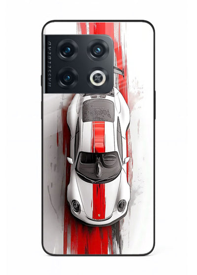 Porsche GT3 with bold center racing stripe in clean minimal top view design for OnePlus 10 Pro