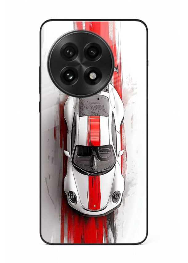 Porsche GT3 with bold center racing stripe in clean minimal top view design for OnePlus 13R