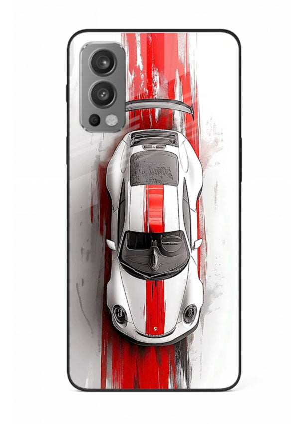 Porsche GT3 with bold center racing stripe in clean minimal top view design for OnePlus Nord 2