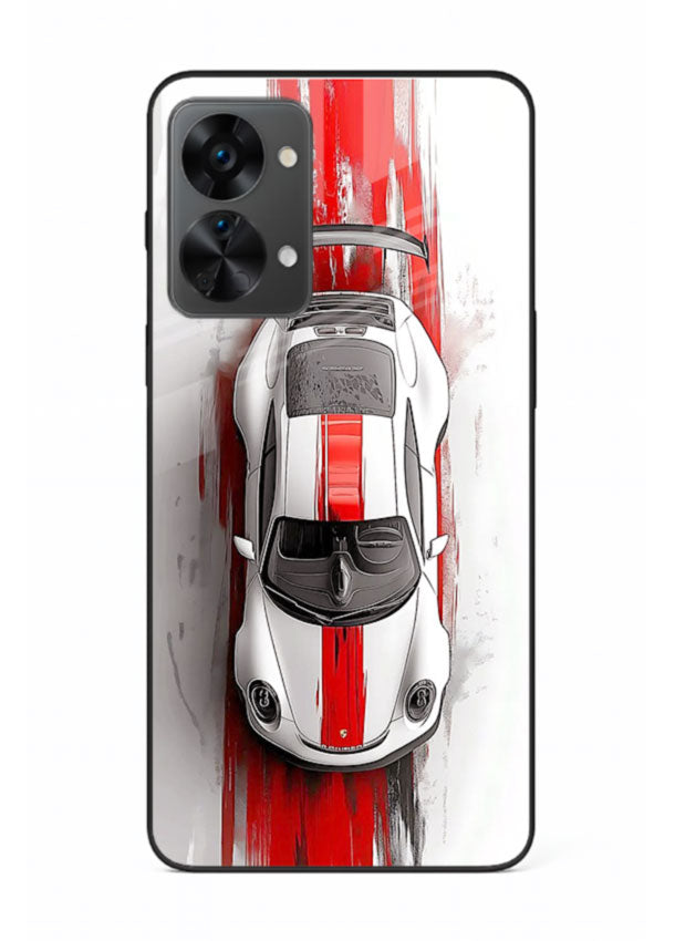 Porsche GT3 with bold center racing stripe in clean minimal top view design for OnePlus Nord 2T