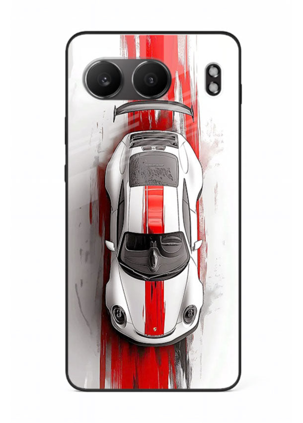 Porsche GT3 with bold center racing stripe in clean minimal top view design for OnePlus Nord 4