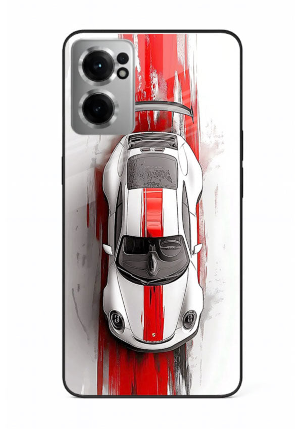 Porsche GT3 with bold center racing stripe in clean minimal top view design for OnePlus Nord CE2 5G
