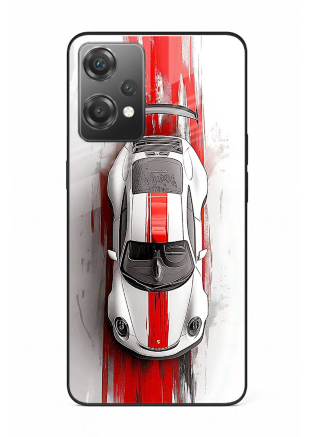 Porsche GT3 with bold center racing stripe in clean minimal top view design for OnePlus Nord CE2 Lite 5G