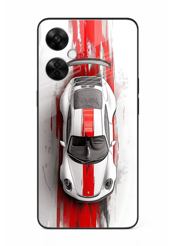 Porsche GT3 with bold center racing stripe in clean minimal top view design for OnePlus Nord CE3 Lite