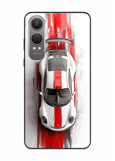 Porsche GT3 with bold center racing stripe in clean minimal top view design for OnePlus Nord CE4 Lite