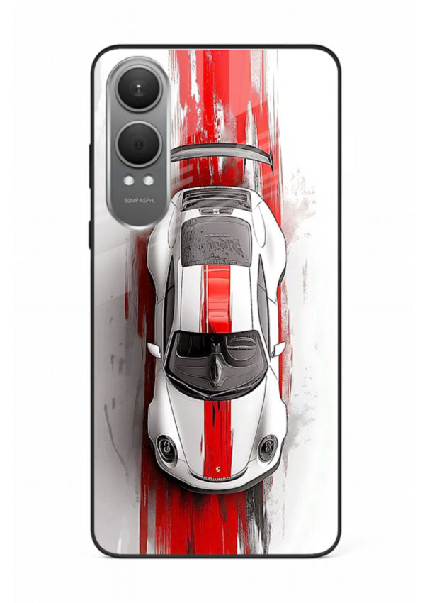 Porsche GT3 with bold center racing stripe in clean minimal top view design for OnePlus Nord CE4 Lite