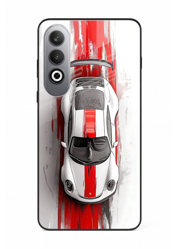 Porsche GT3 with bold center racing stripe in clean minimal top view design for OnePlus Nord CE4