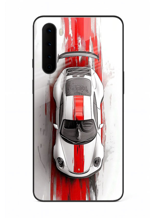Porsche GT3 with bold center racing stripe in clean minimal top view design for OnePlus Nord
