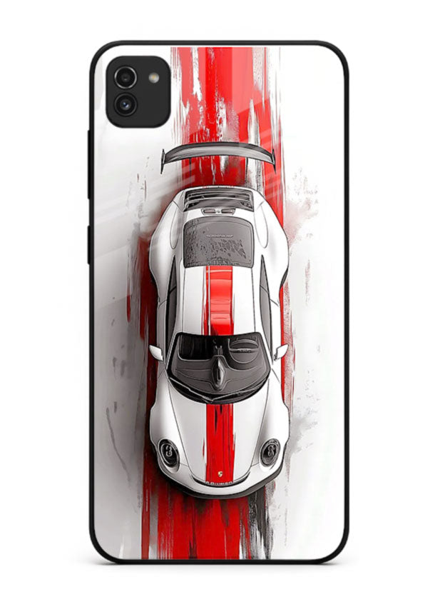 Porsche GT3 with bold center racing stripe in clean minimal top view design for Samsung A03