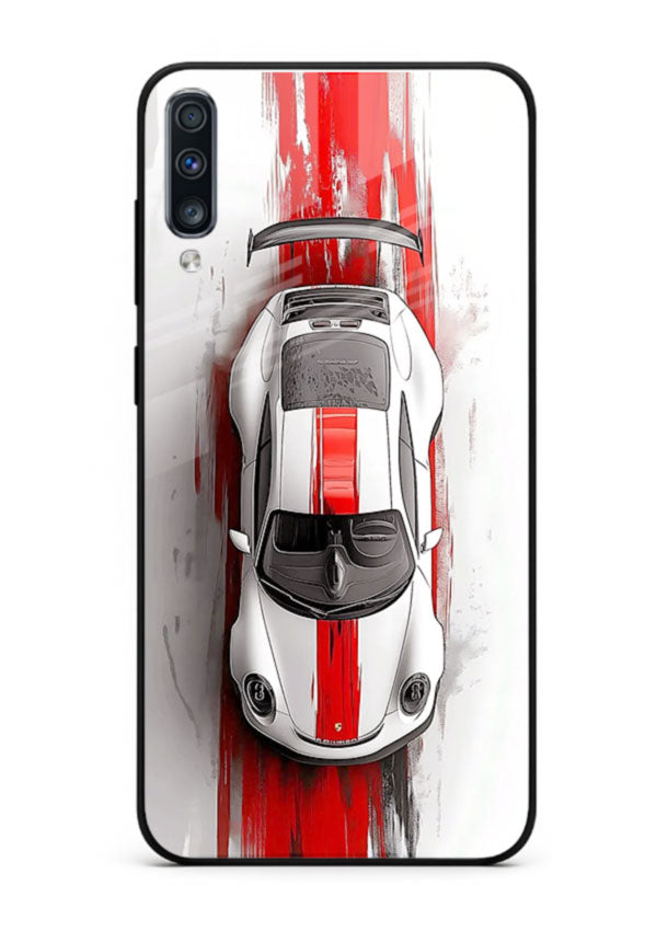 Porsche GT3 with bold center racing stripe in clean minimal top view design for Samsung A70