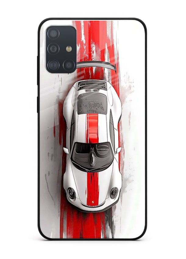 Porsche GT3 with bold center racing stripe in clean minimal top view design for Samsung A71