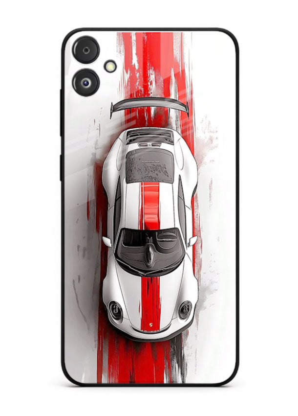 Porsche GT3 with bold center racing stripe in clean minimal top view design for Samsung F14 5G