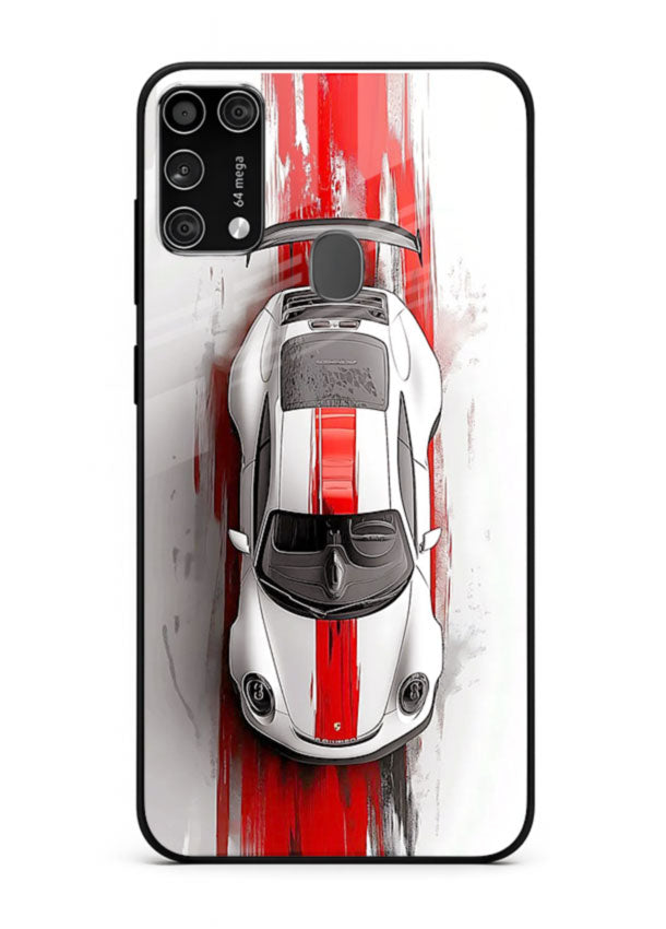 Porsche GT3 with bold center racing stripe in clean minimal top view design for Samsung M31