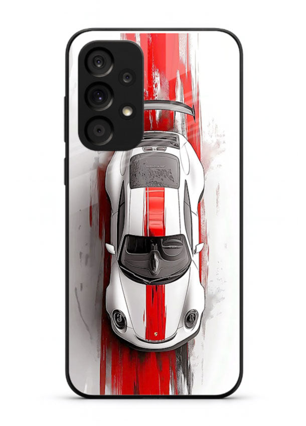 Porsche GT3 with bold center racing stripe in clean minimal top view design for Samsung M32 5G