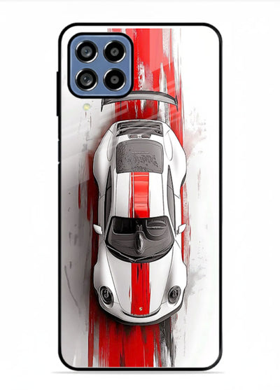 Porsche GT3 with bold center racing stripe in clean minimal top view design for Samsung M53 5G