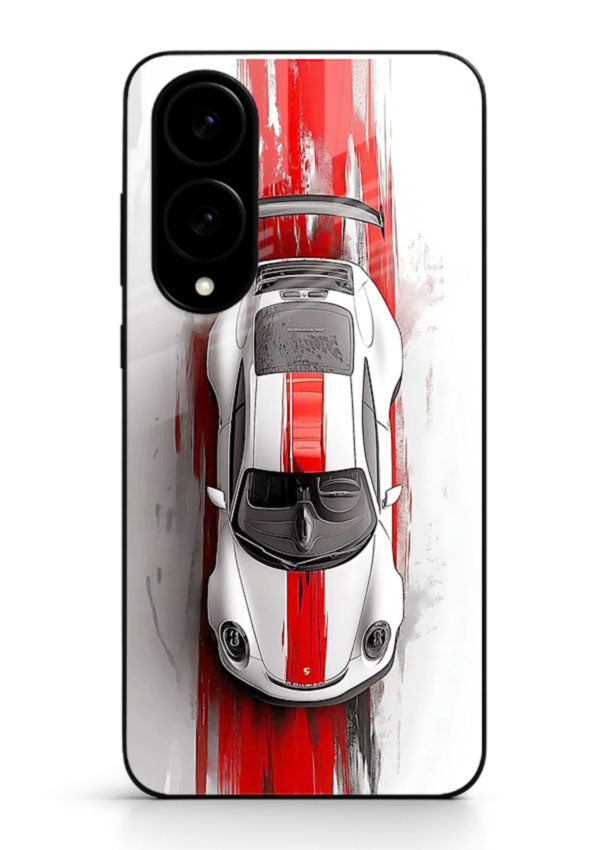Porsche GT3 with bold center racing stripe in clean minimal top view design for Samsung S25 Edge