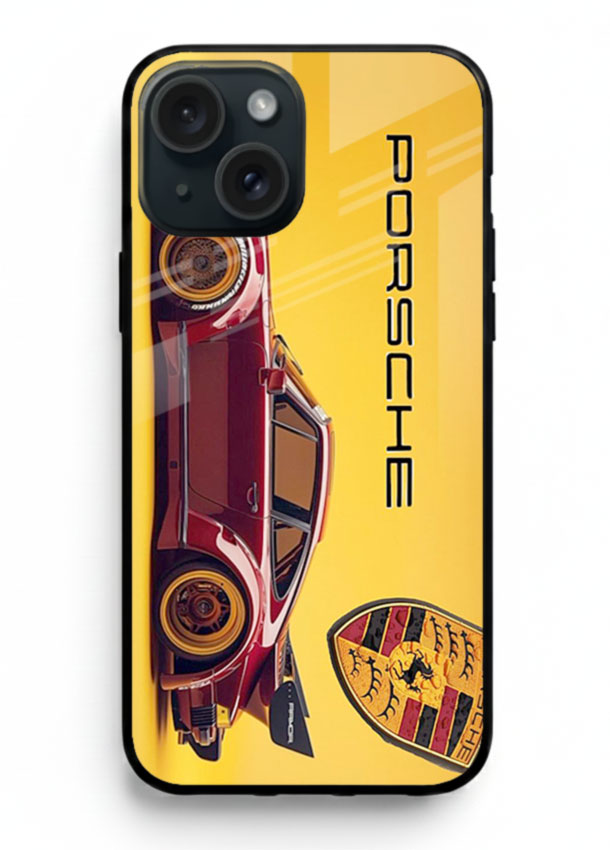 Classic Porsche car side profile with heritage styling and bold composition for iPhone 15 Plus