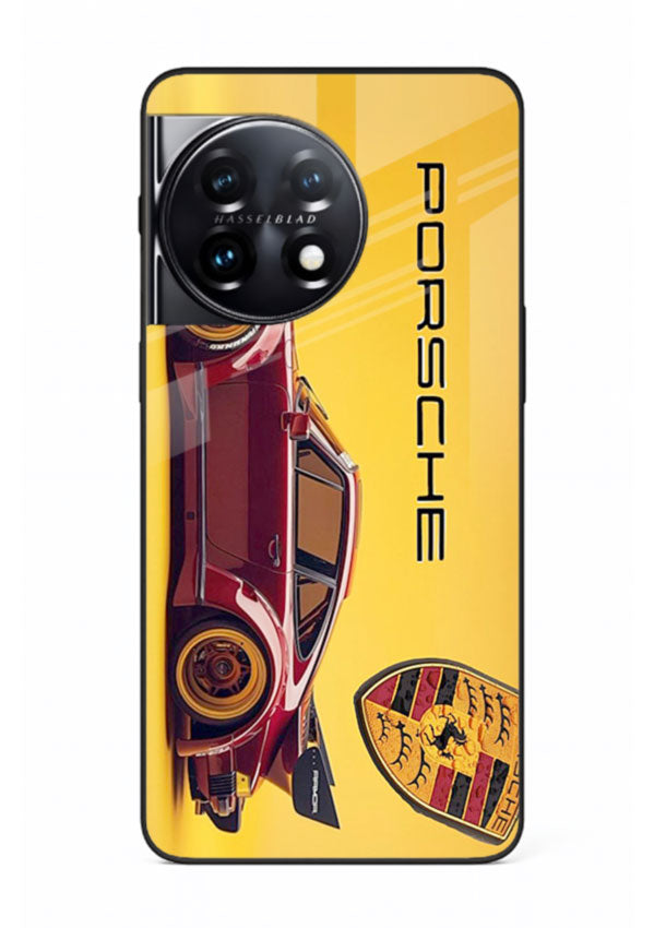 Classic Porsche car side profile with heritage styling and bold composition for OnePlus 11