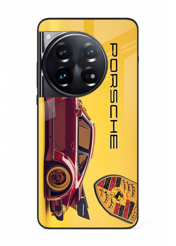 Classic Porsche car side profile with heritage styling and bold composition for OnePlus 12