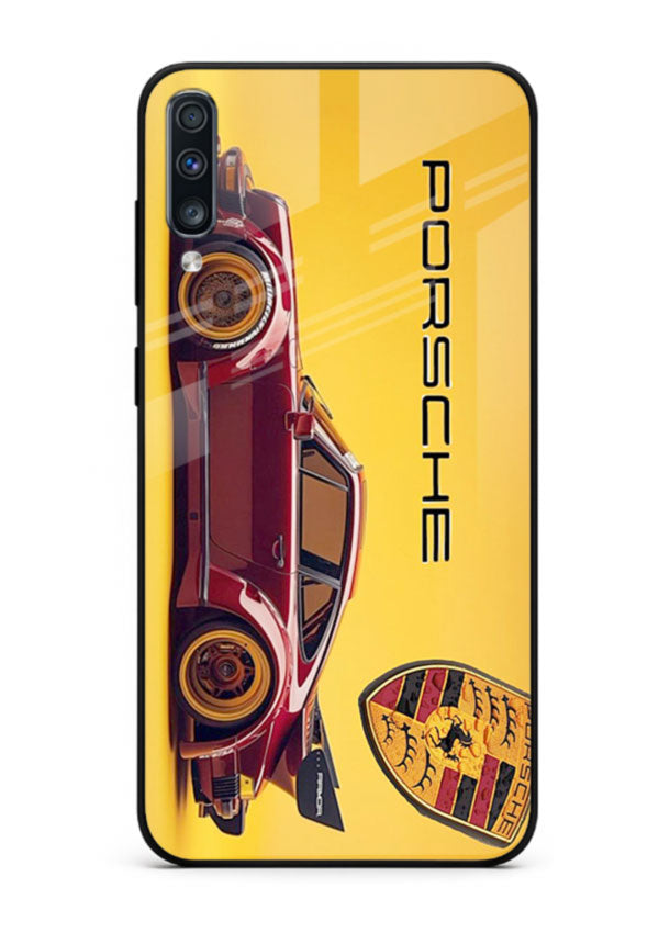 Classic Porsche car side profile with heritage styling and bold composition for Samsung A70