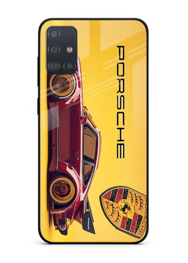 Classic Porsche car side profile with heritage styling and bold composition for Samsung A71